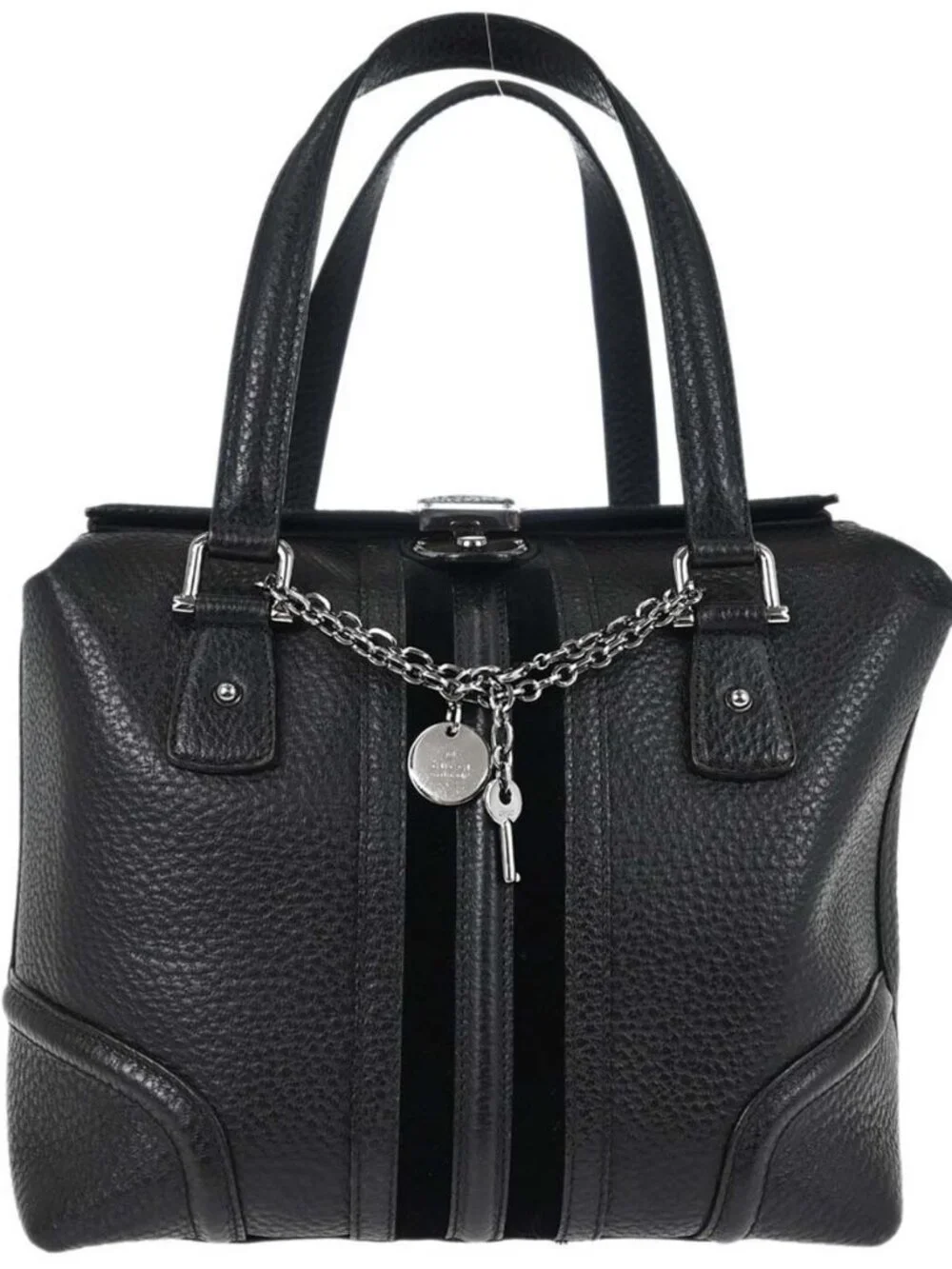Gucci Black Leather Sherry Line Treasure Duffle Handbag 146002